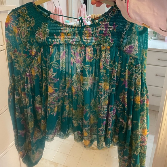 Free People Floral Women’s Up for Anything Top in Emerald - Picture 4 of 6